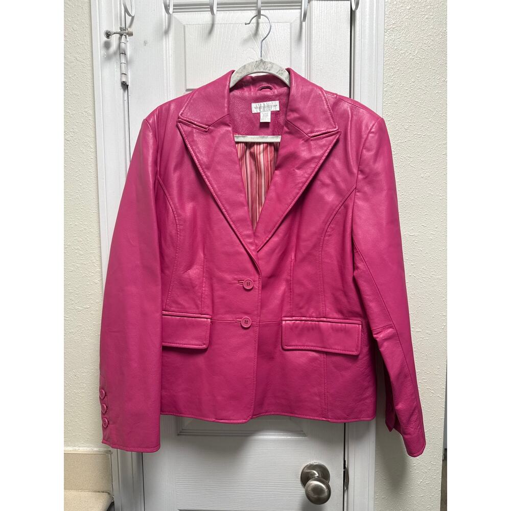 Y2K Vintage Worthington Hot Pink Leather Blazer Jacket Western Size XL - Picture 2 of 6